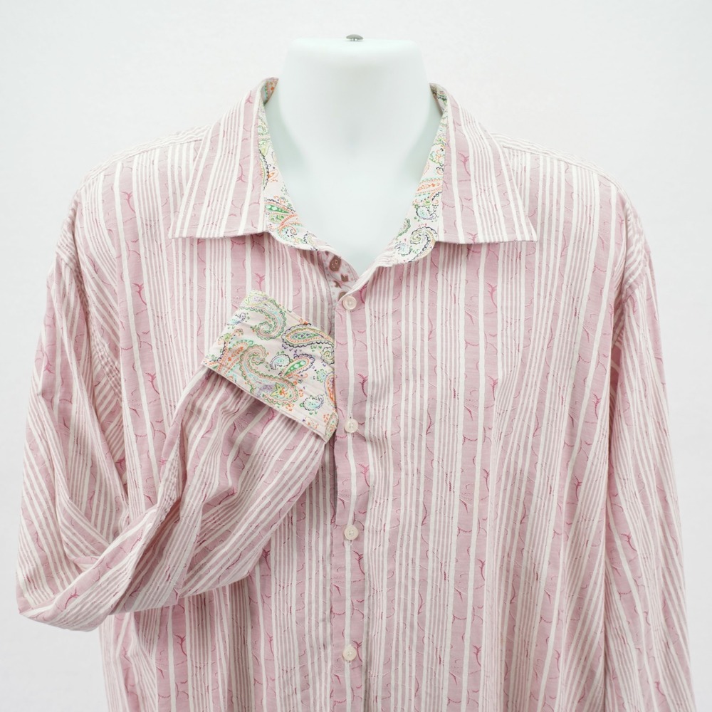 Inserch‎ Icon 4XL Men's Pink Striped Flip Cuff Jacquard Cotton Dress Shirt